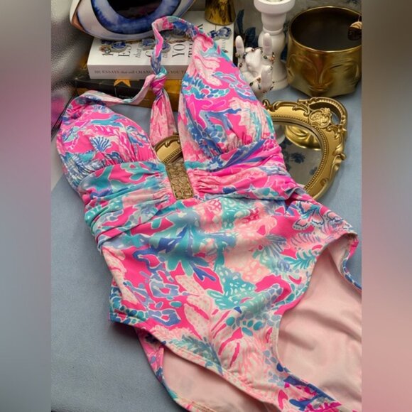 🆕 LILLY PULITZER 🧿 NWOT Lanai Halter 1PC Swimsuit, Light Pascha Pink - Sz 6 - Picture 11 of 13